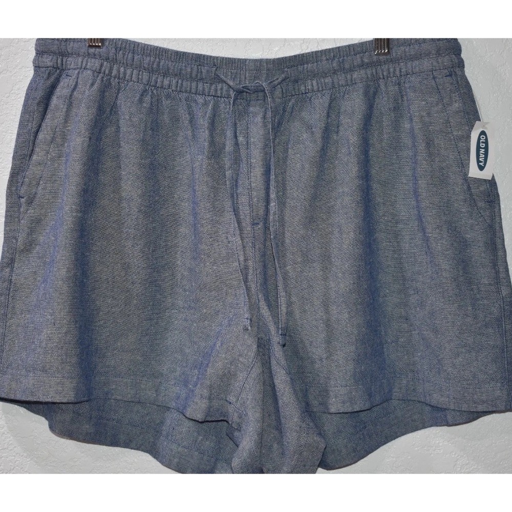 Old Navy Shorts Womens 2X Blue Linen Blend Pull On Comfy Beachy Coastal Stretch